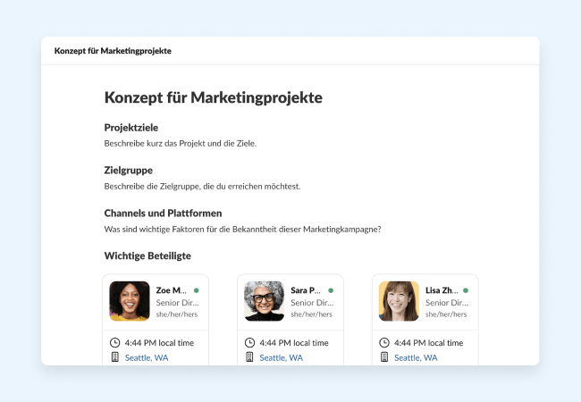 Eine Vorlage, die dir dabei hilft, Details deines Marketingprojekts zu sammeln und zu teilen