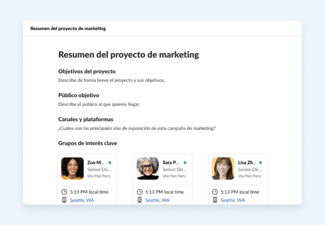 Plantillas para ayudarte a recopilar y compartir detalles de tu proyecto de marketing