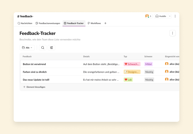 Vorlagen, die dir beim Erfassen und Verwalten von Feedback helfen
