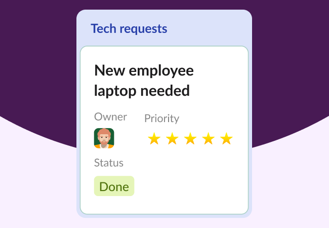 A request form has its status changed to “Done.”