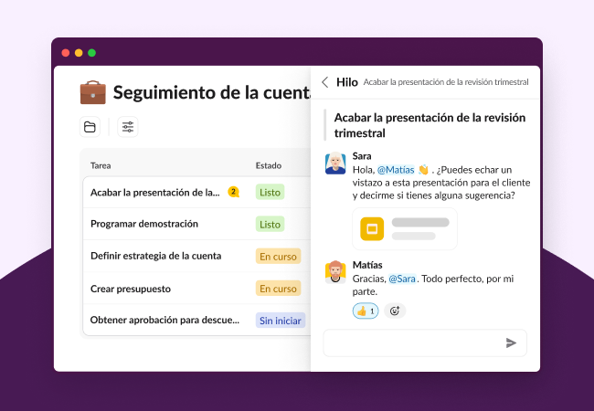 Un cursor en forma de mano haciendo clic en una tarea que conduce a un hilo de la conversación.