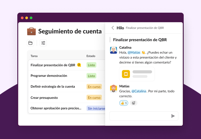 Un cursor con forma de mano hace clic en una tarea que lleva hasta un hilo de una conversación.