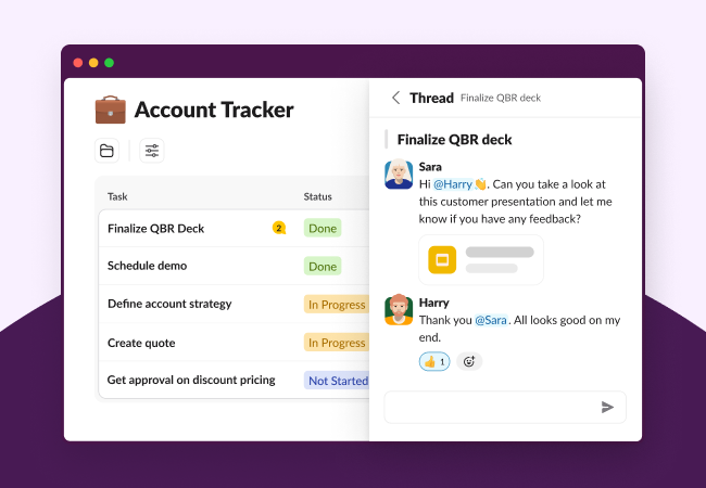 A hand-shaped cursor clicks on a task that leads to a conversation thread.